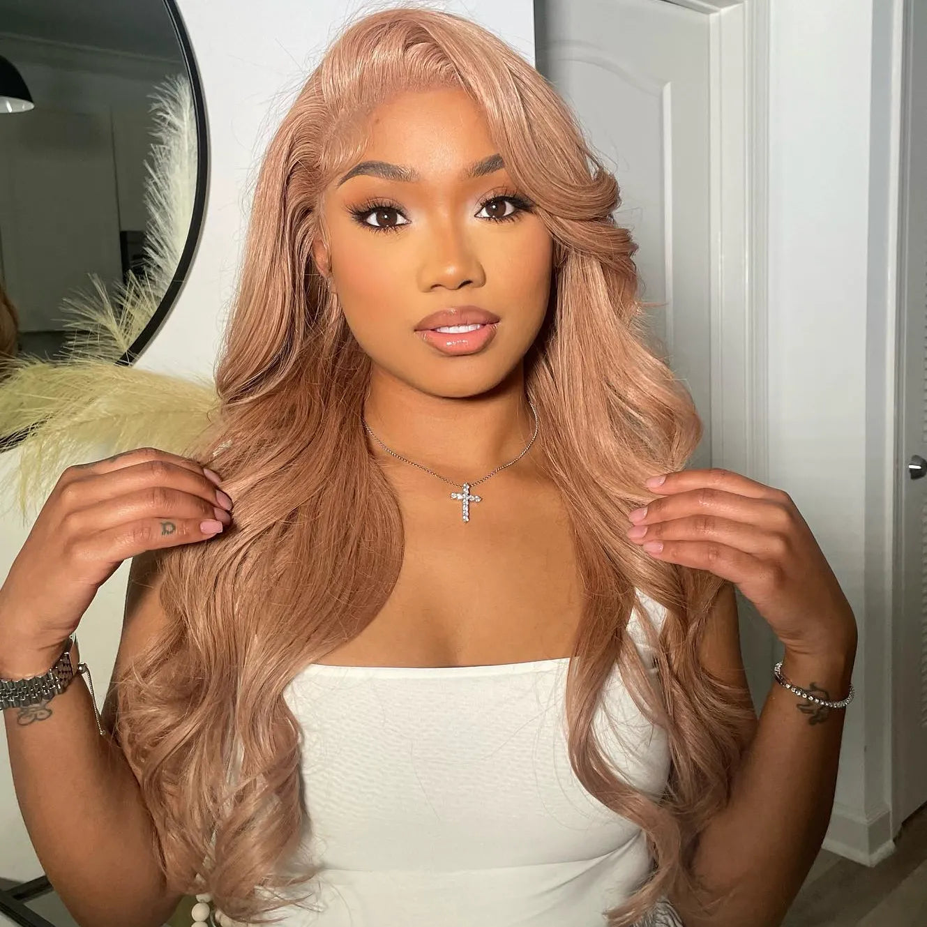 Zlike 13x4 Lace Front Wig Light Flaxen Brown Cozy Blonde Body Wave Human Hair Wigs