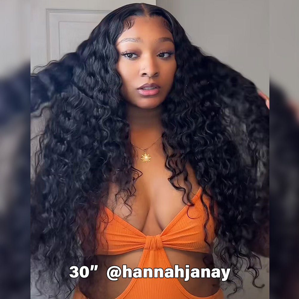 Fast Shipping | Natural Black Water Wave Transparent Lace Front Wig Pre Plucked 100% Human Hair Wigs