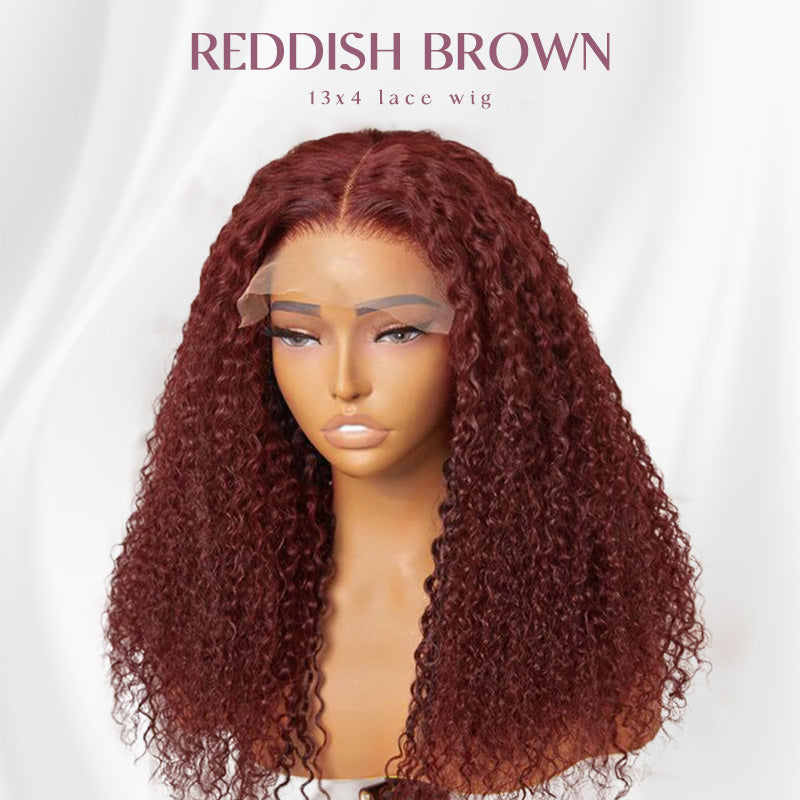 Reddish Brown #33 Curly 13x4 Lace Frontal Wigs For Women High Density