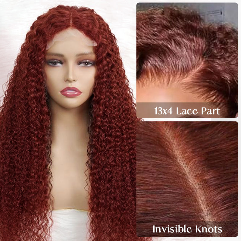 Reddish Brown #33 Curly 13x4 Lace Frontal Wigs For Women High Density