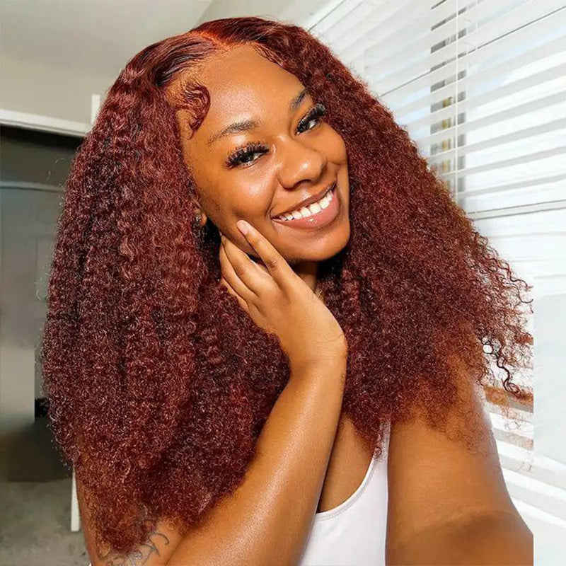 Reddish Brown #33 Curly 13x4 Lace Frontal Wigs For Women High Density