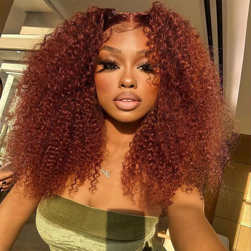 Reddish Brown #33 Curly 13x4 Lace Frontal Wigs For Women High Density