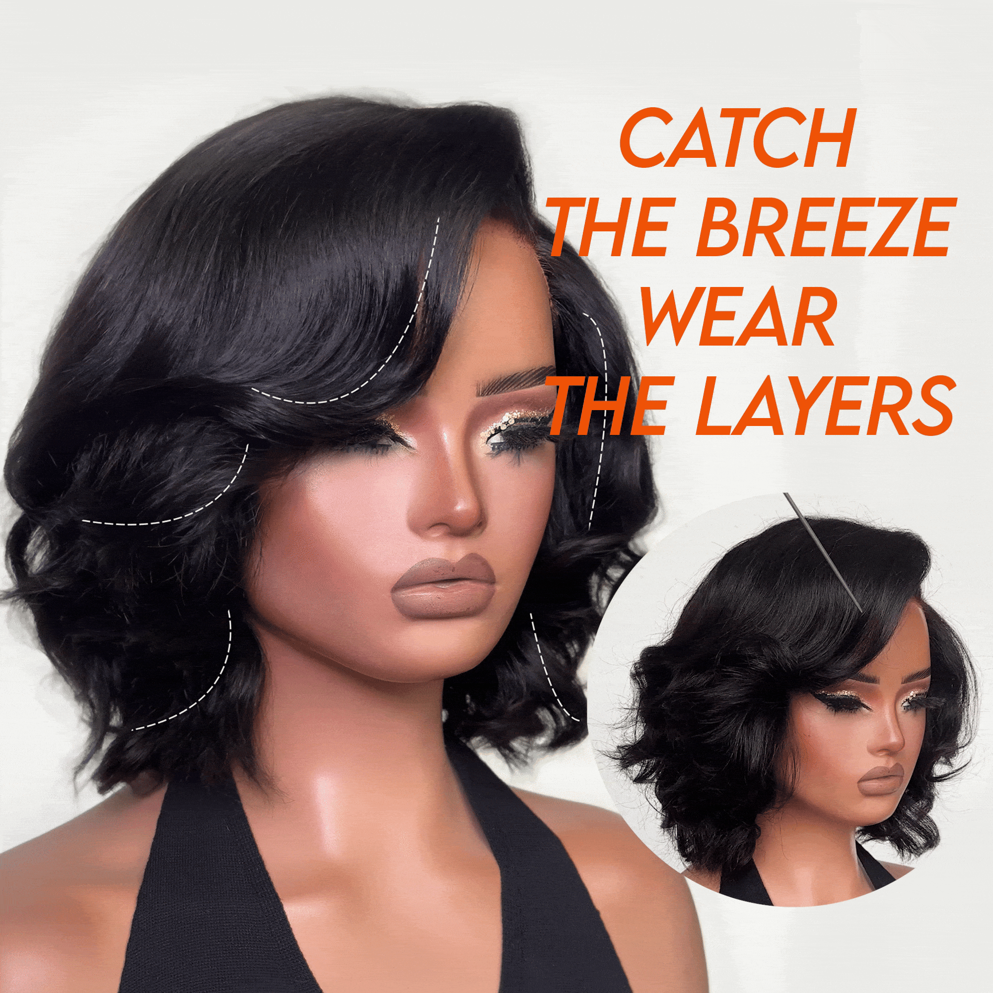 Short body wave lace closure wig with a stylish layered bob cut