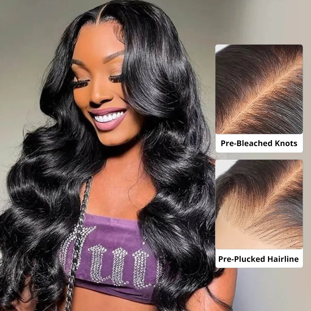 Long Natural Black Wigs Body Wave HD Lace Front Wigs With Baby Hair 180% Density