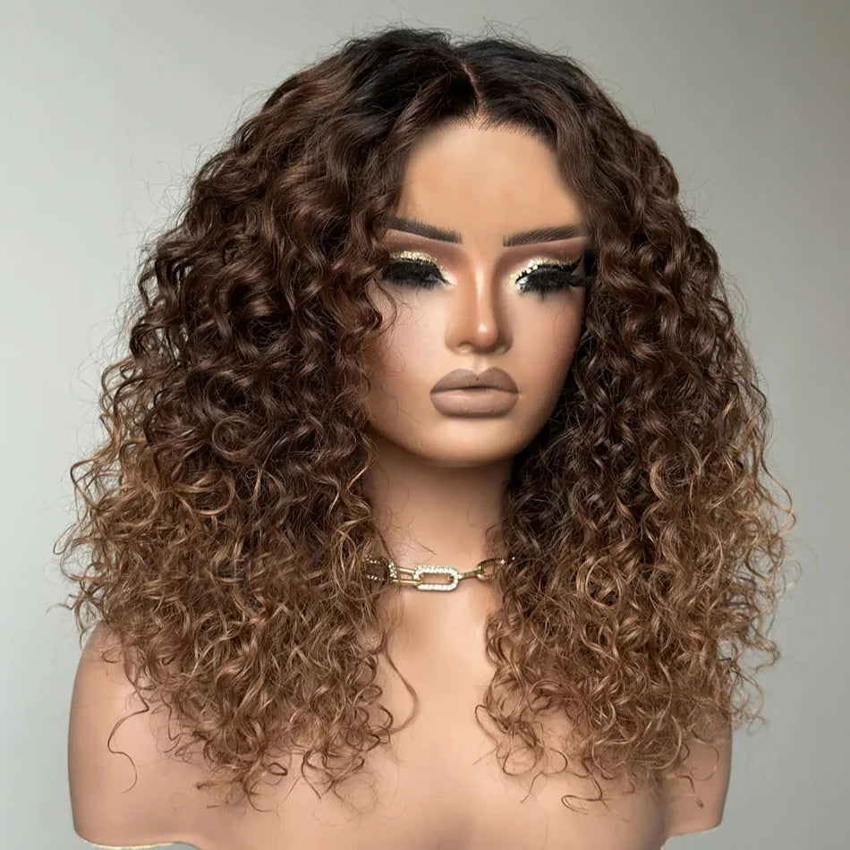 Zlike 250% Density Exotic Pixie Curly T1B/4/30# Ombre Brown Colored Glueless Lace Wig Ready To Wear