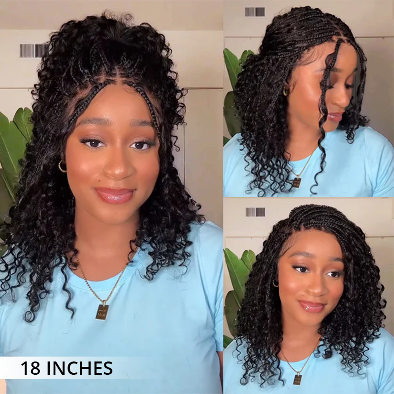 Zlike Water Wave Boho Braids Glueless Pre-Cut Lace Front Long Wigs Human Hair Wigs With Braided Top