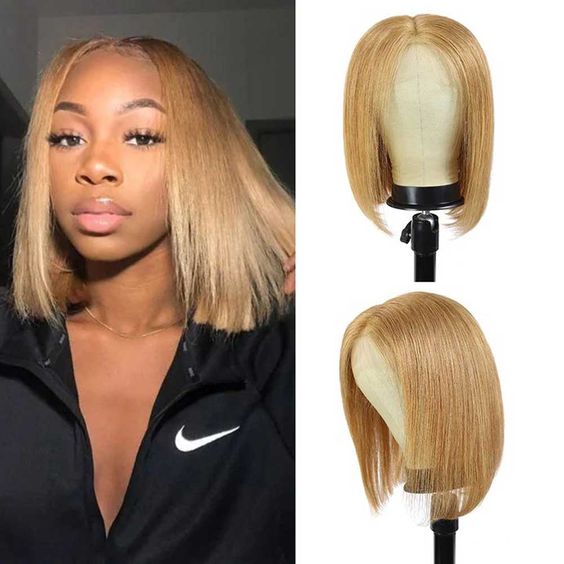 $129 = 2 Wigs | V Part Glueless Wear & Go Water Wave Wig + 8Inch #27 Honey Blonde Straight Bob 4X4 Lace Closure Wig
