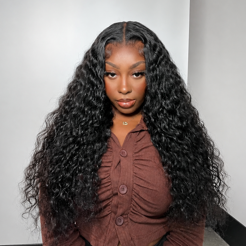 Zlike Water Wave 300% Density Lace Front Human Hair Wigs Natural Color 13x6 Glueless Wig With Pre-Cut Lace & Drawstring