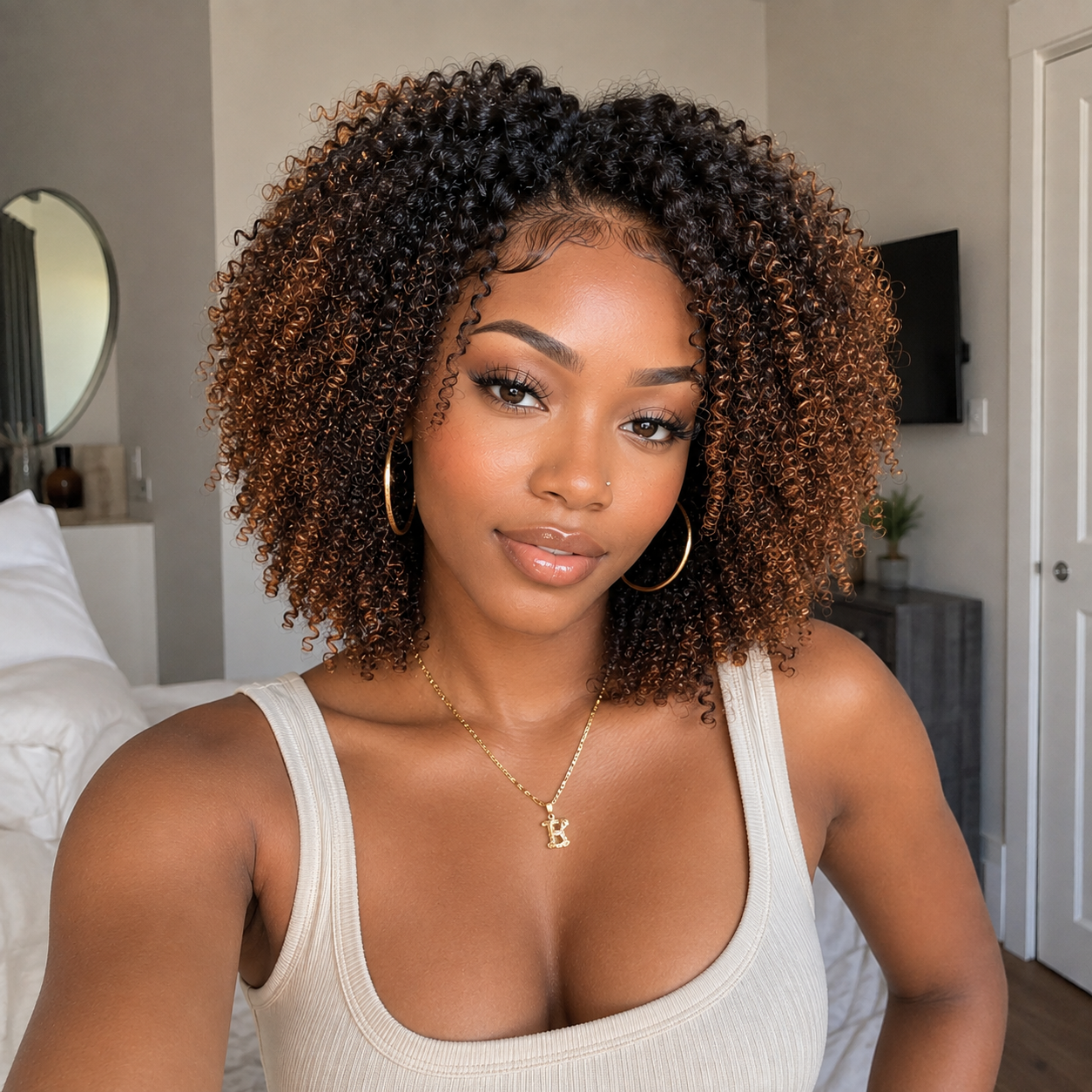 Zlike Black to Golden Brown Dip Dyed Coily Wave 5x5 Lace Glueless Human Hair Wig