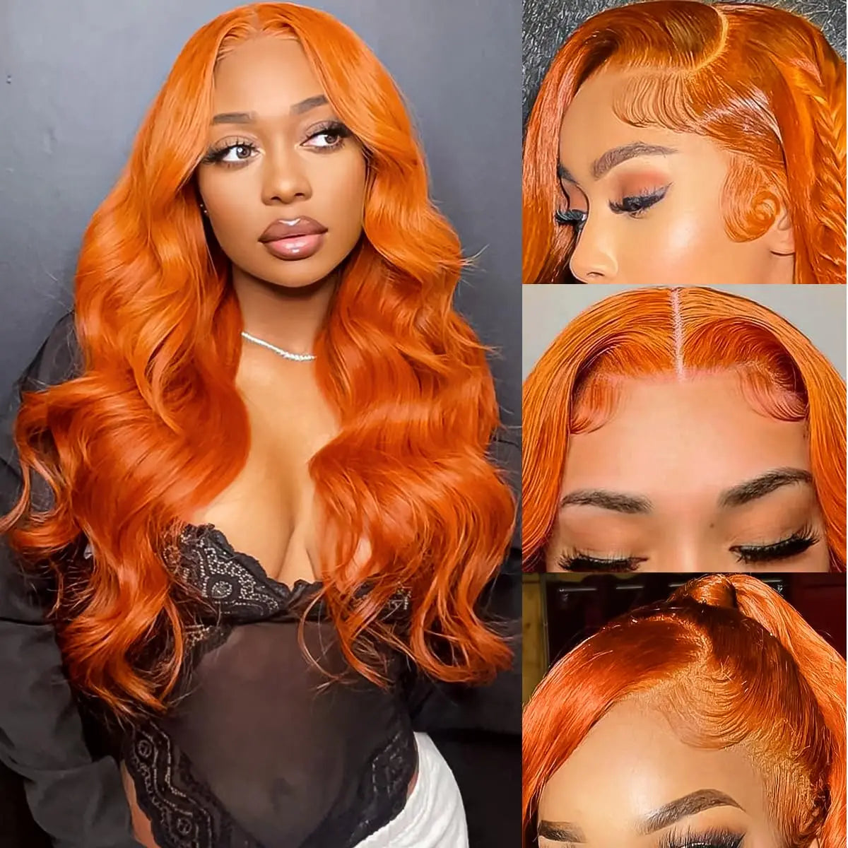 350 Ginger Orange Body Wave Wig Transparent Lace Front Wig High Density Human Hair Wigs