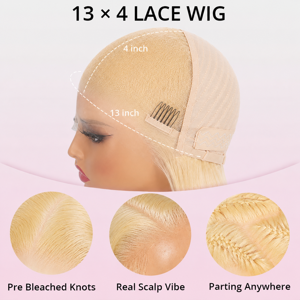 Zlike 613 Blonde Body Wave Drawstring Wigs with Dark Roots Glueless 13x4 Transparent Lace Human Hair Wigs