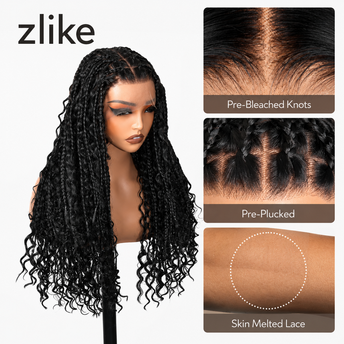 Zlike Boho Braids Blonde Highlight Water Wave Human Hair Wig 7x5 Lace Glueless Pre-Styled Wig