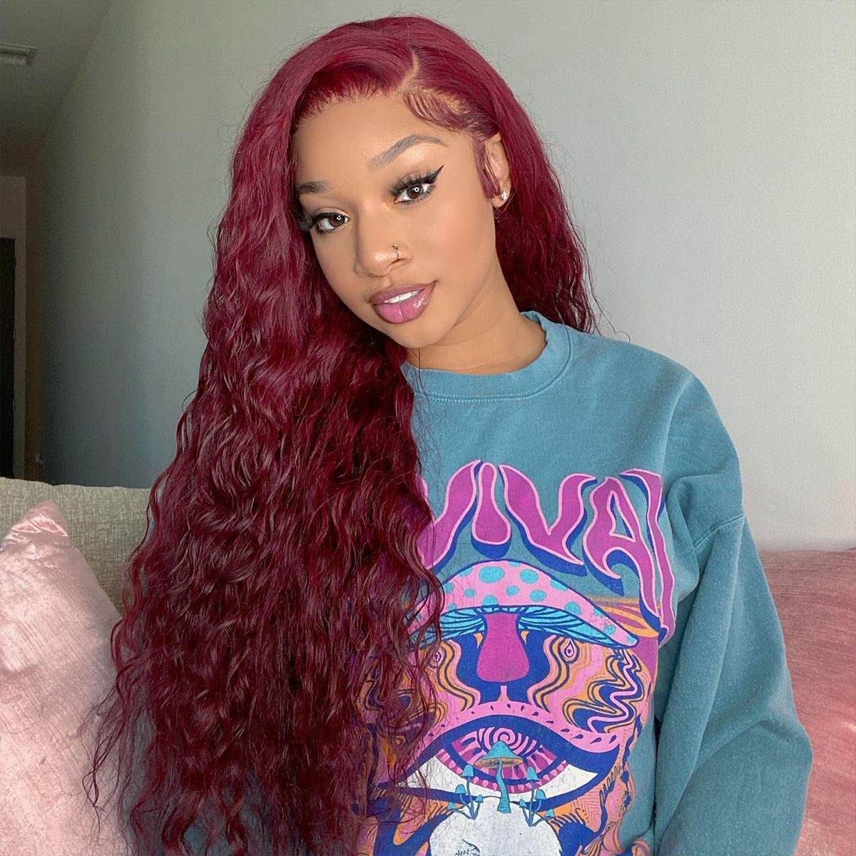 Clearance Sale | 99J Burgundy Red Colored Water Wave 100% Human Hair Transparent Lace Front Wigs