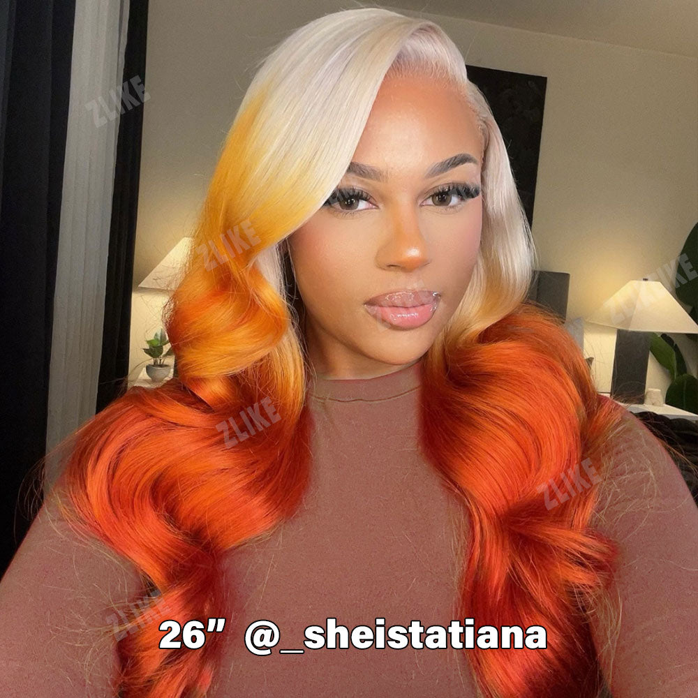 Fast Shipping | Pre Plucked Body Wave 613 Blonde Ombre Highlight Ginger Orange Lace Front Human Hair Wigs