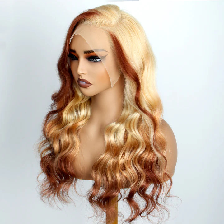 Code: ZL100F | Body Wave 613 Blonde With Brown Highlight Lace Front Wigs With Baby Hair-Zlike