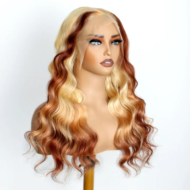 Code: ZL100F | Body Wave 613 Blonde With Brown Highlight Lace Front Wigs With Baby Hair-Zlike
