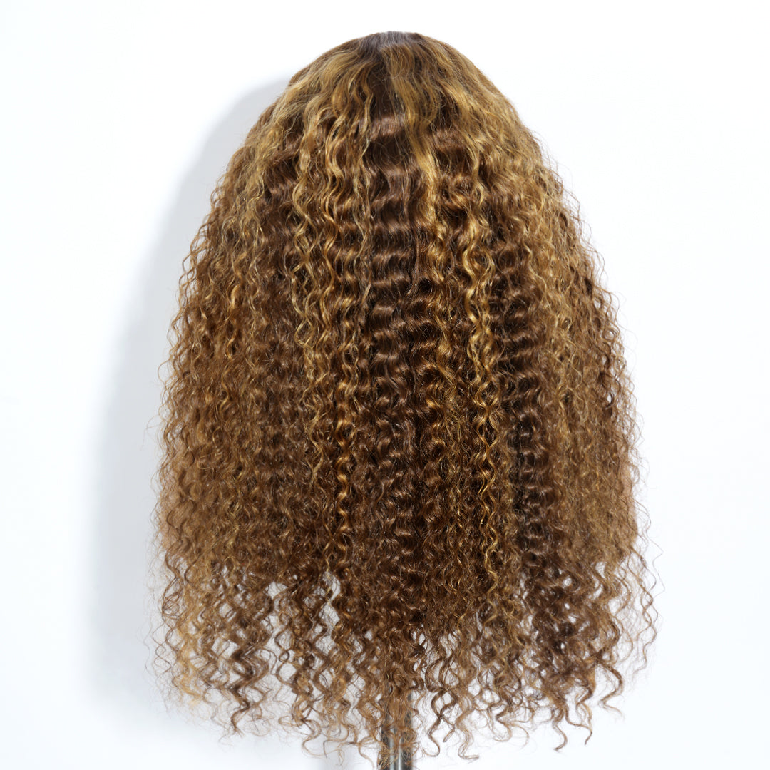 Water Wave Invisi-Band 360 Lace Frontal Wigs Highlight Honey Blonde Glueless Human Hair Wigs
