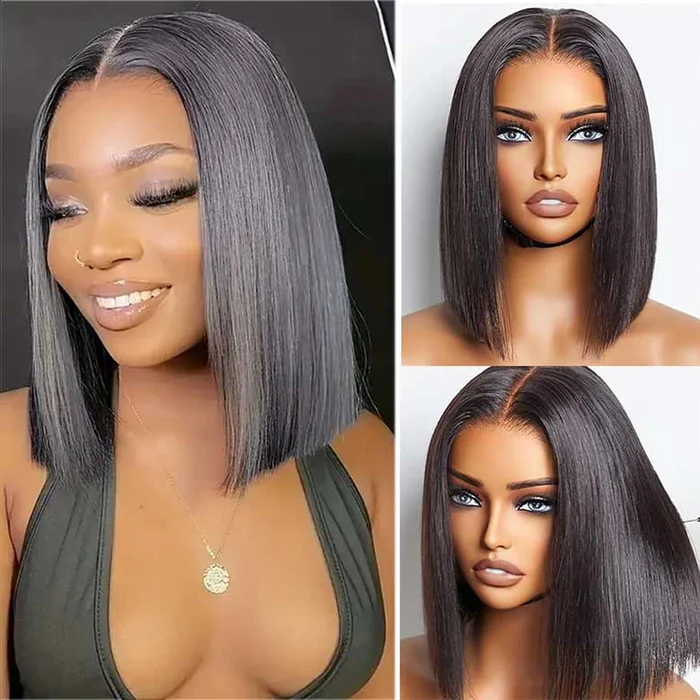 169=2 Wigs Body Wave Natural Color Human Hair 4X4 Lace Closure Wig + 12Inch Pre Cut Lace Bob Wigs Pre Plucked Flash Sale