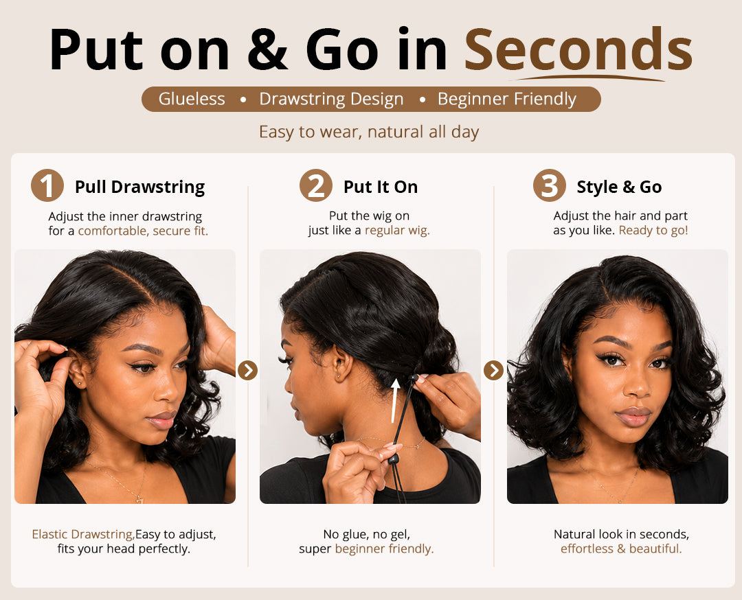Zlike 7x5 Glueless Wolf Cut Yaki Bob Wig with Wispy Bangs 100% Human Hair Lace Front Wig
