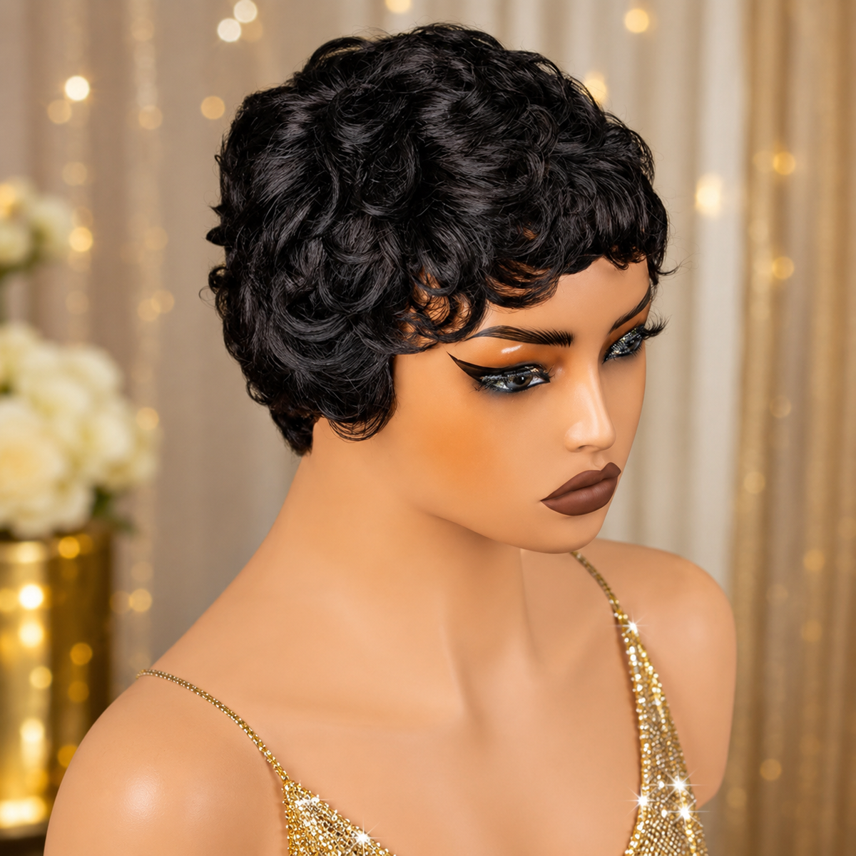 Zlike Pixie Cut Pre-Styled Human Hair Wig Short Curly Machine Made Wig Beginner Friendly