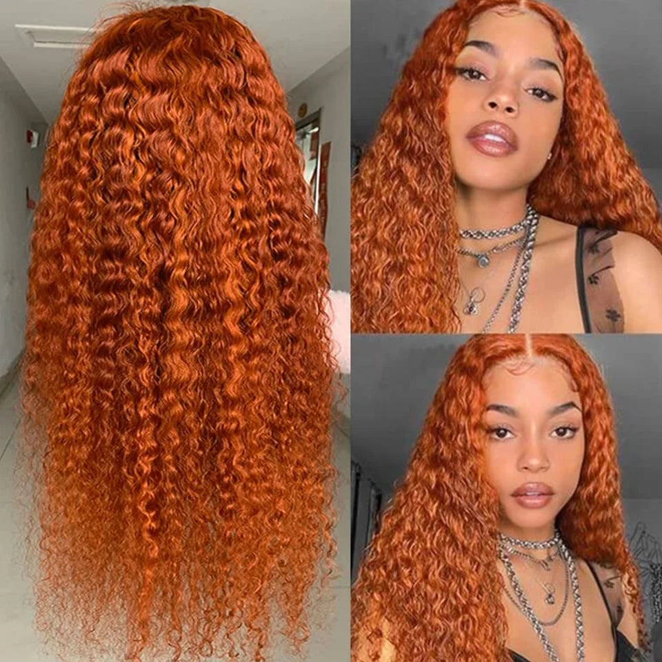 Zlike Water Wave #350 Ginger Orange Colored Lace Front Wigs 100% Human Hair Wigs For Women