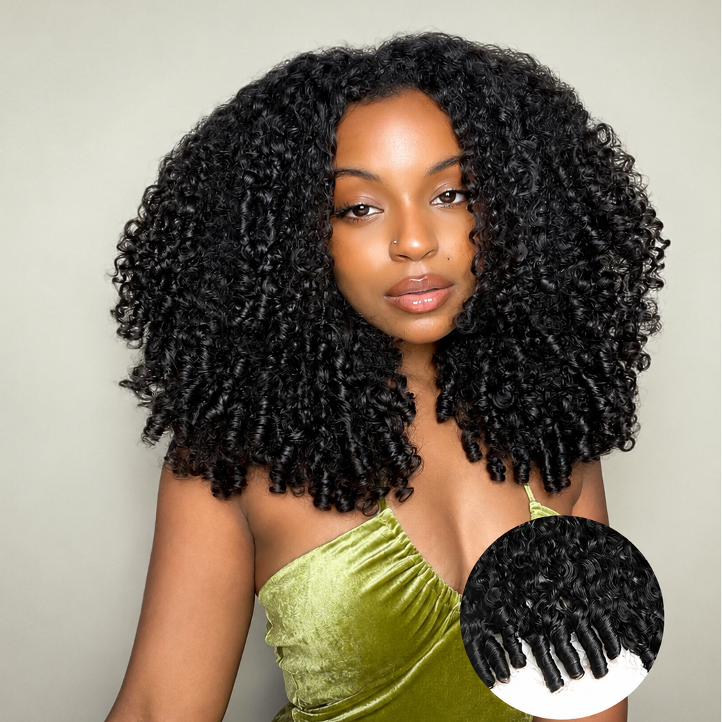 Zlike 250% Density Fluffy Layer Burmese Curly Wigs Pre-cut 7x5 Transparent Lace Closure Human Hair Wigs With Drawstring