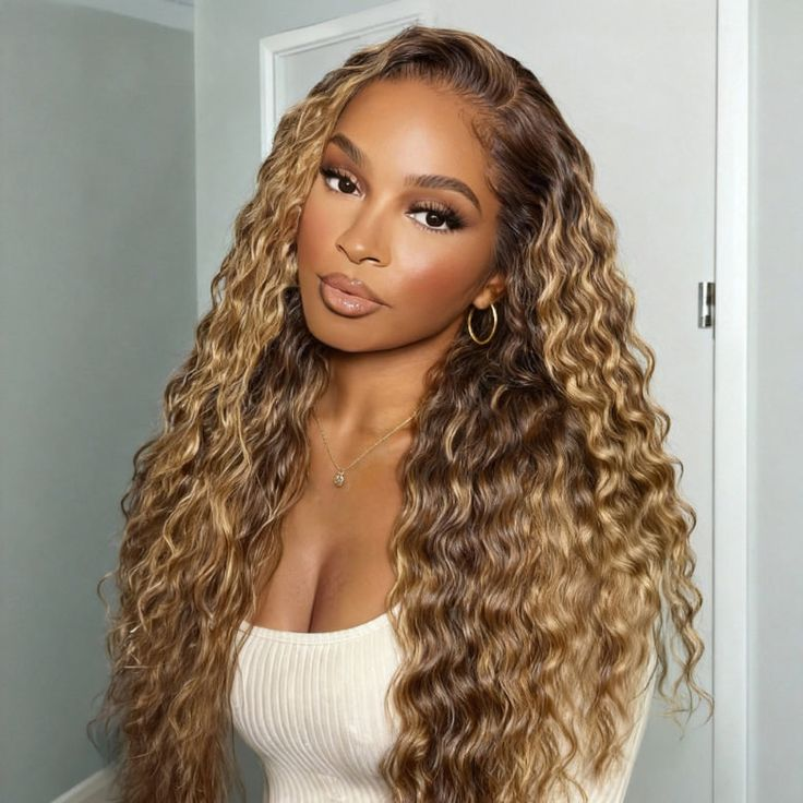 Clearance Sale | Deep Wave 13x6 Lace Front Wigs Honey Blonde Highlight Human Hair Wigs
