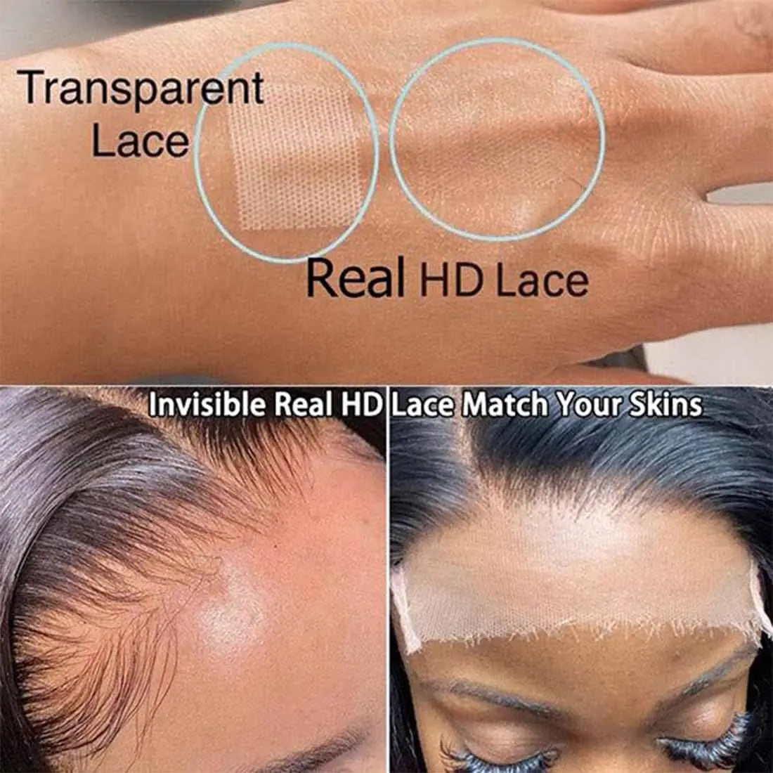 100% human hair deep wave lace front wig with HD transparent lace, natural hairline and soft defined curls for a realistic everyday look