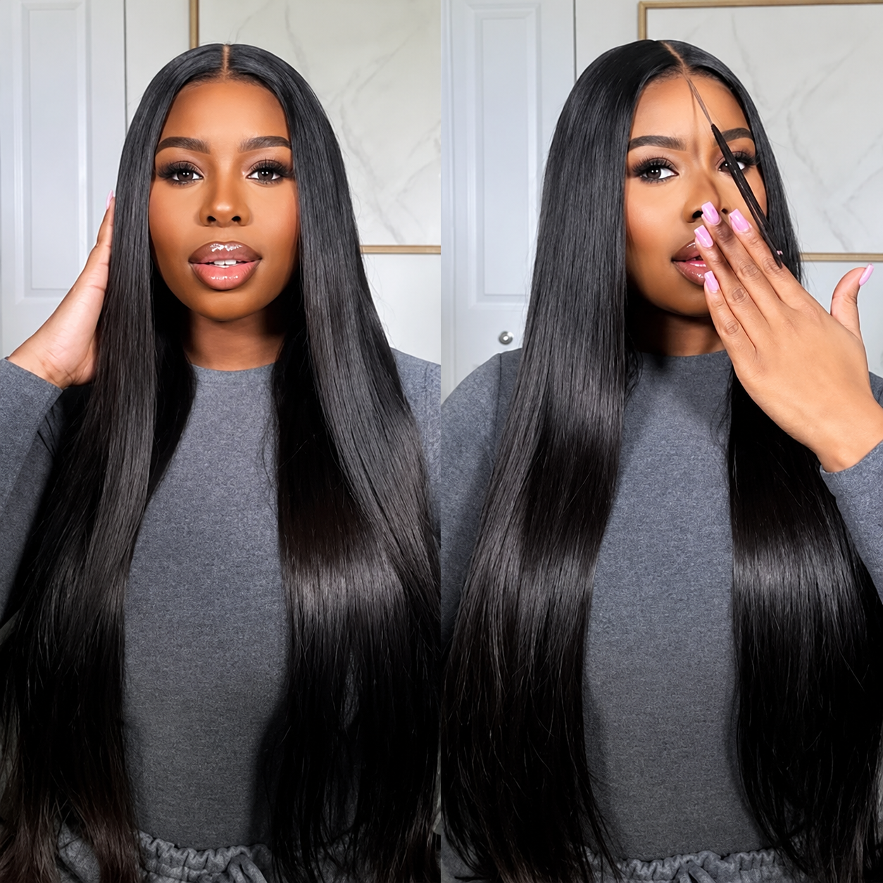 Zlike 300% Density Straight Human Hair Lace Front Wigs 13x6 Glueless Pre-Cut Lace Wig With Drawstring Natural Color