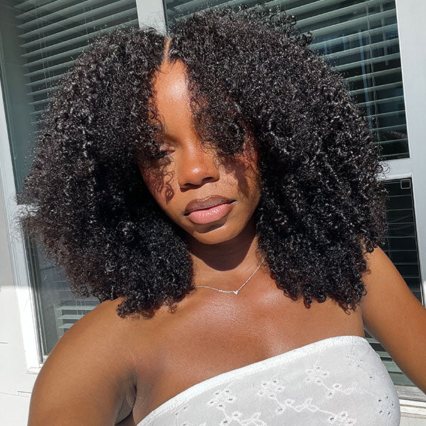 Zlike Afro Curly Wear Go Glueless Wig Pre-cut 7x5 Lace With Bleached Knots 100% Human Hair