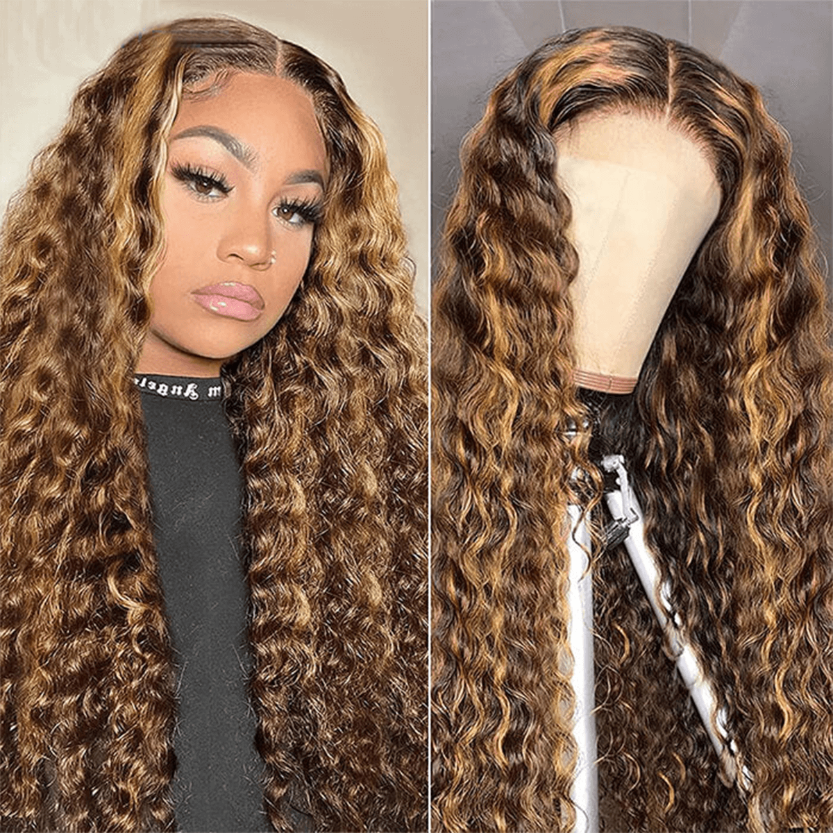 Clearance Sale | Deep Wave 13x6 Lace Front Wigs Honey Blonde Highlight Human Hair Wigs