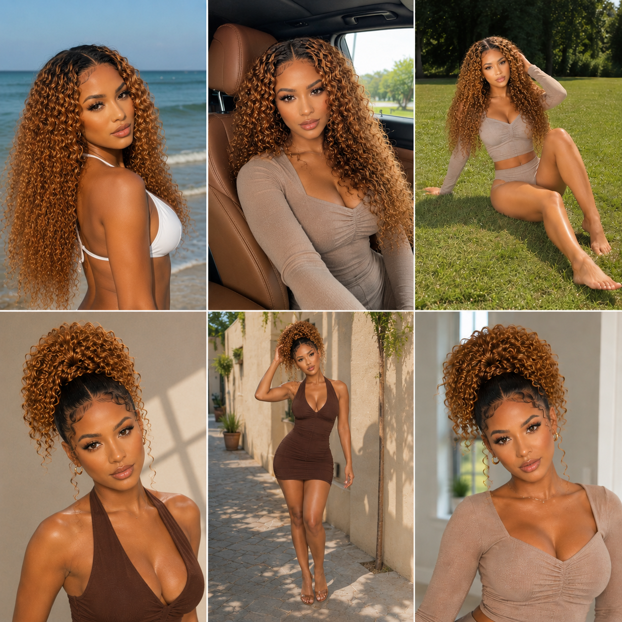 Zlike Golden Chestnut Curly Wigs With Dark Roots Human Hair Transparent Glueless Lace Front Wigs