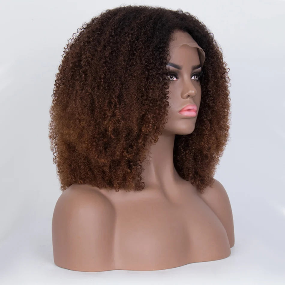 Zlike Perfect Amount Of Volume Coily kinky Curly Ombre Brown Colored 7x5 Glueless Lace Wig