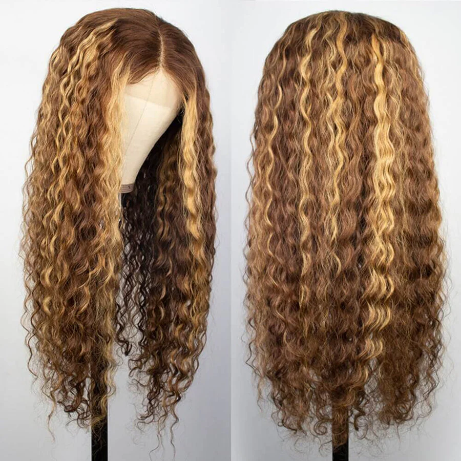 Clearance Sale | Deep Wave 13x6 Lace Front Wigs Honey Blonde Highlight Human Hair Wigs