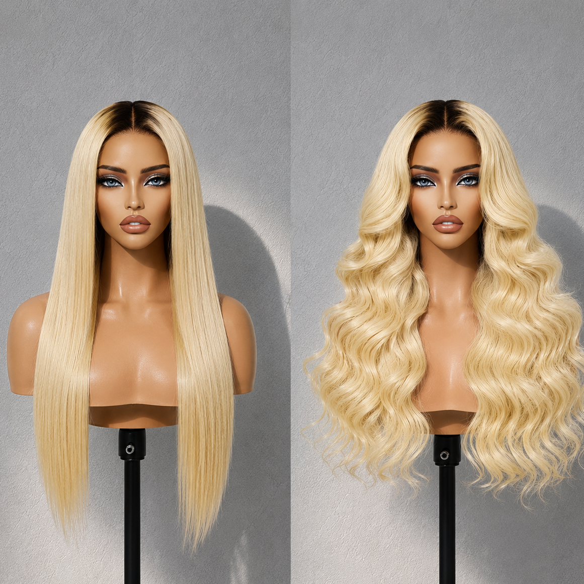 Zlike 613 Blonde Body Wave Drawstring Wigs with Dark Roots Glueless 13x4 Transparent Lace Human Hair Wigs