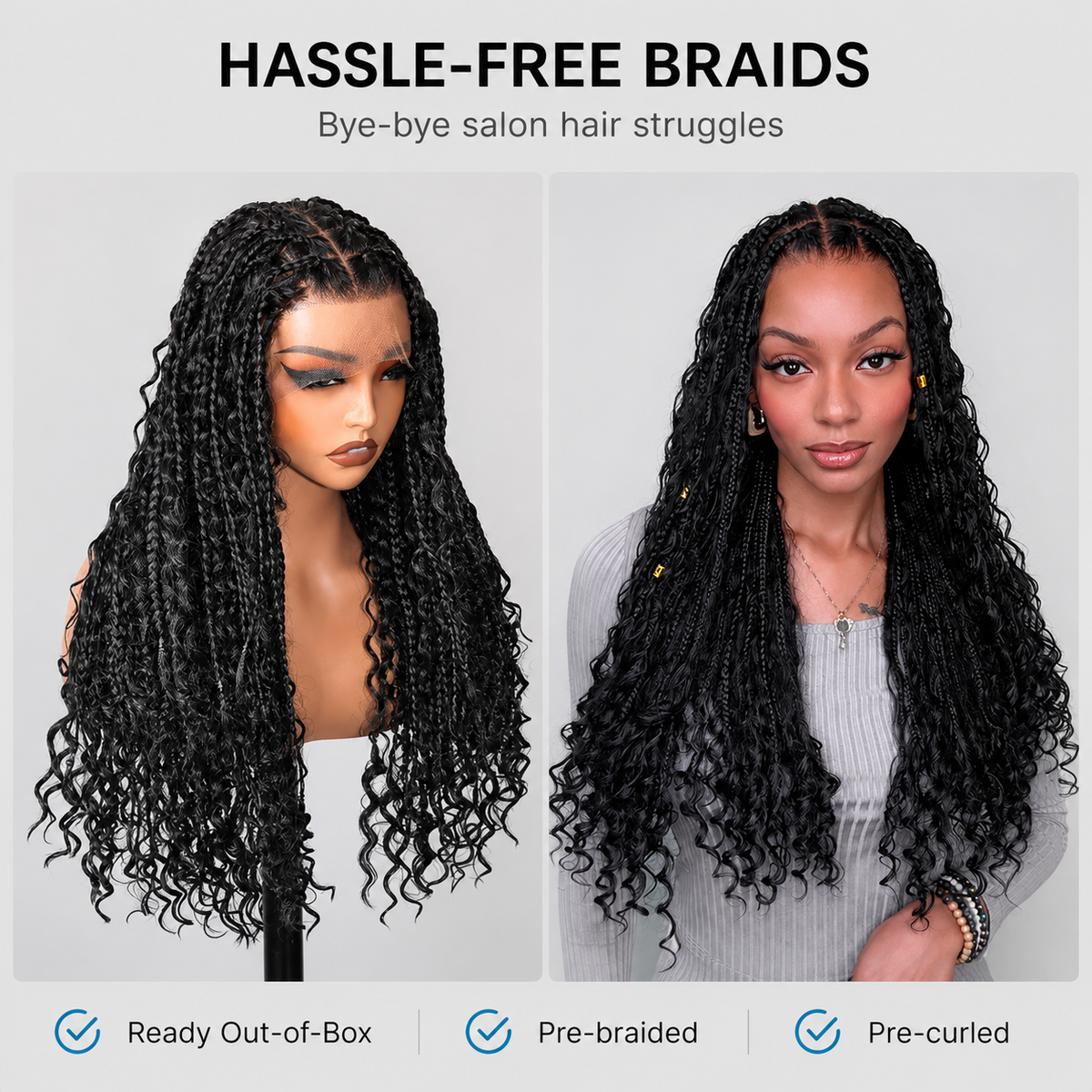 Zlike Boho Braids Blonde Highlight Water Wave Human Hair Wig 7x5 Lace Glueless Pre-Styled Wig