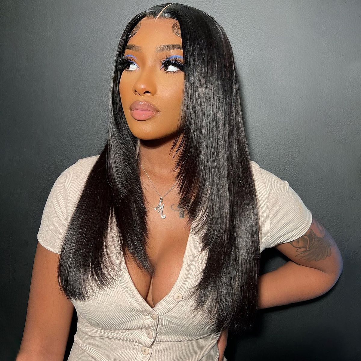 Zlike Super Natural Hairline Silky Straight Glueless 13x4 Frontal Lace Wigs Layered Cut Human Hair Pre-Cut Lace