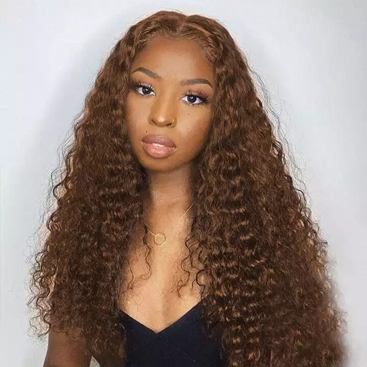 #4 Chocolate Brown Invisi-Band 360 Lace Frontal Wig Water Wave Pre Plucked Human Hair Wigs
