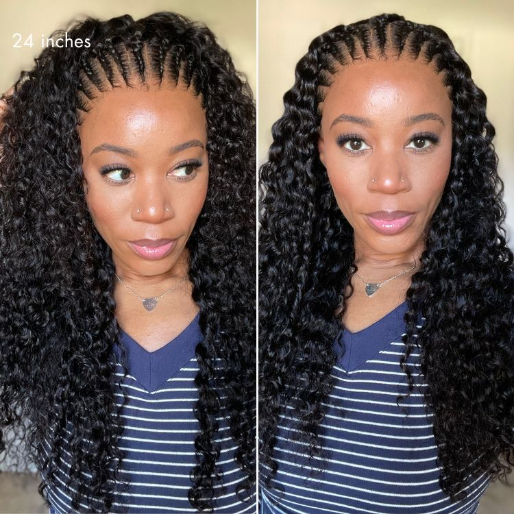 Side View of Fulani Braids Deep Wave Human Hair Wig