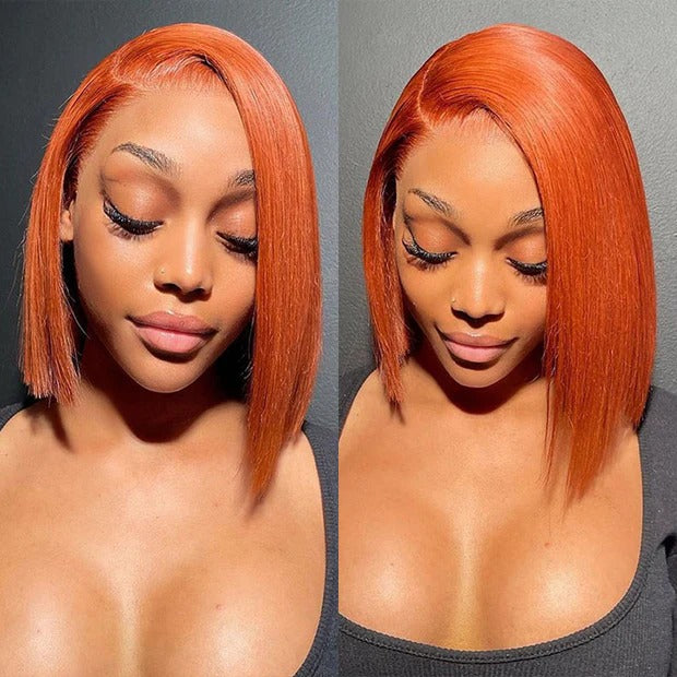 Short Orange Straight Bob Wig 13*4/4*4 Human Hair Lace Front Bob Wigs-Zlike