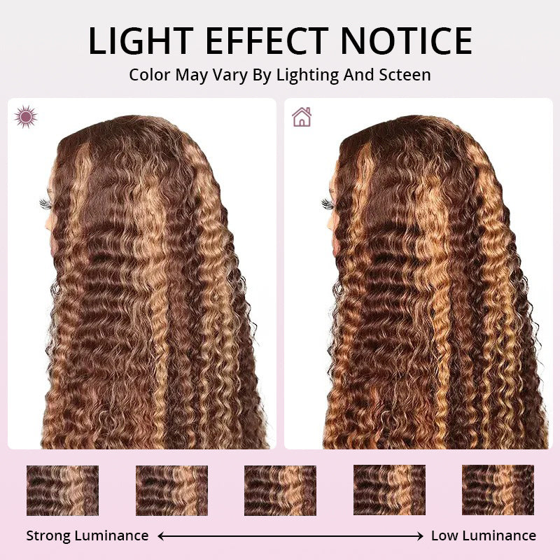 Honey blonde highlight human hair wig with full natural density