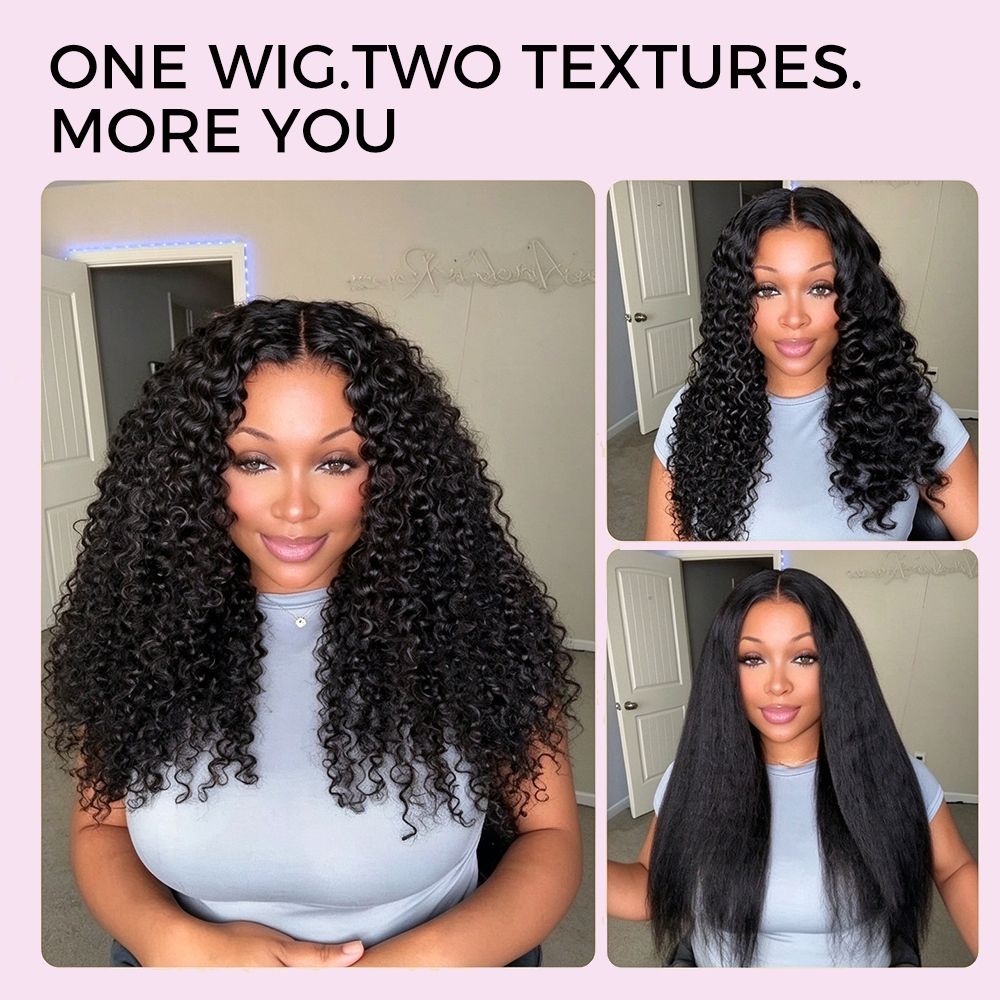 Zlike 2-In-1 Kinky Straight To Curly Wet & Wavy 13x4 Lace Wigs Pre-Cut Lace Pull Go Glueless Human Hair