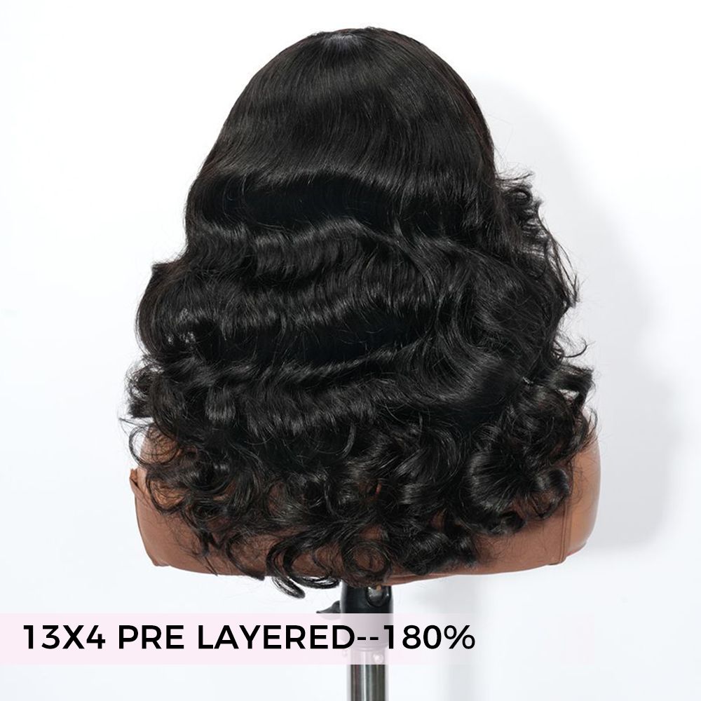 Zlike 13x4 Pre-Everything 180% Density Loose Wave Glueless Lace Frontal Wigs Feathered Style and Elastic Drawstring
