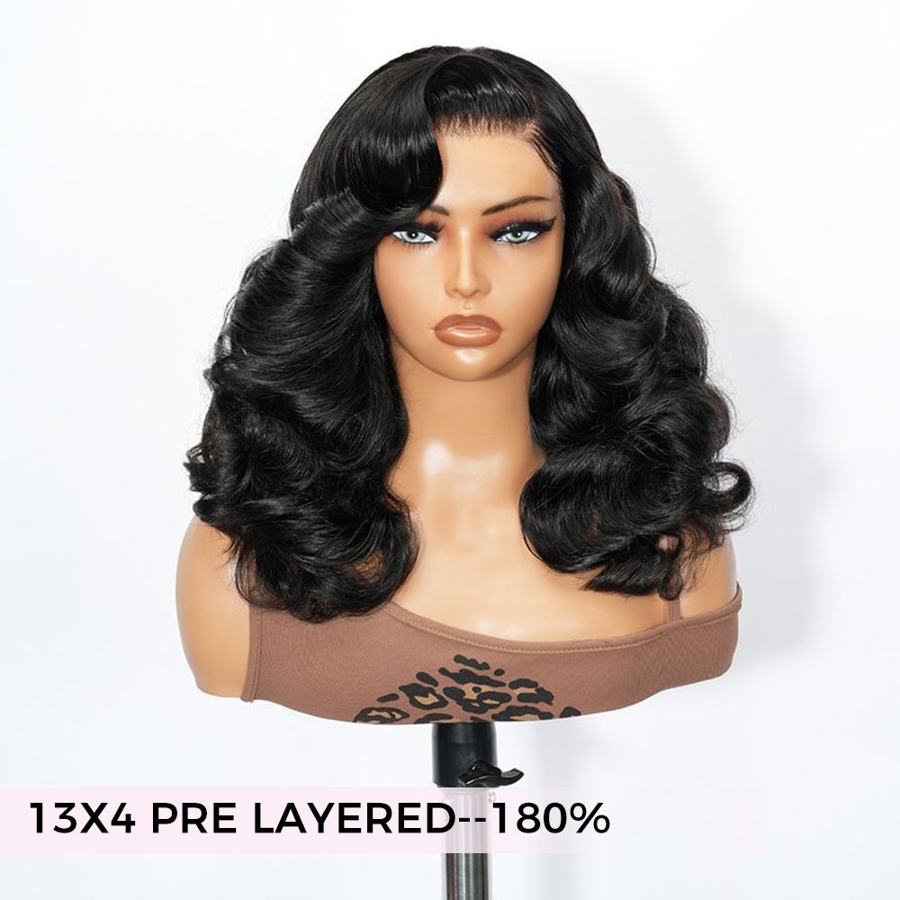 Zlike 13x4 Pre-Everything 180% Density Loose Wave Glueless Lace Frontal Wigs Feathered Style and Elastic Drawstring