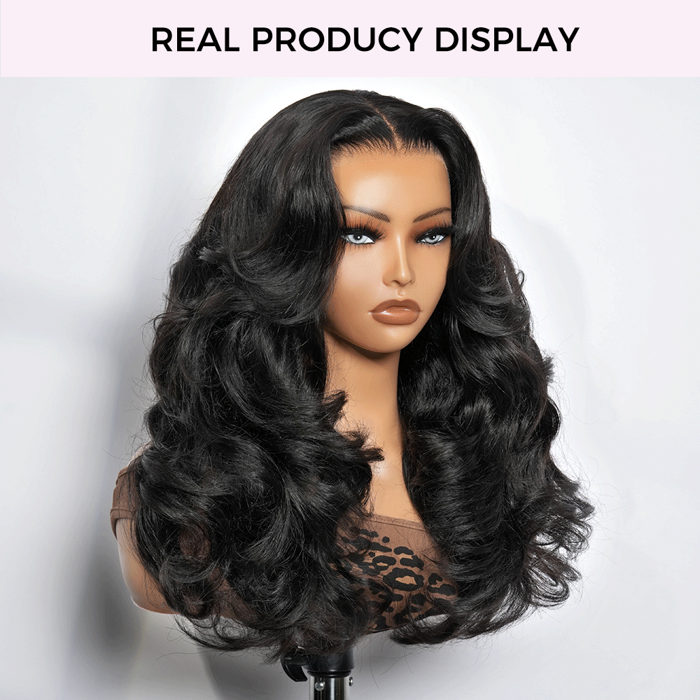 Zlike Butterfly Haircuts Layered Cut Loose Wave Wigs Pre-styled Human Hair Glueless Wigs With Drawstring