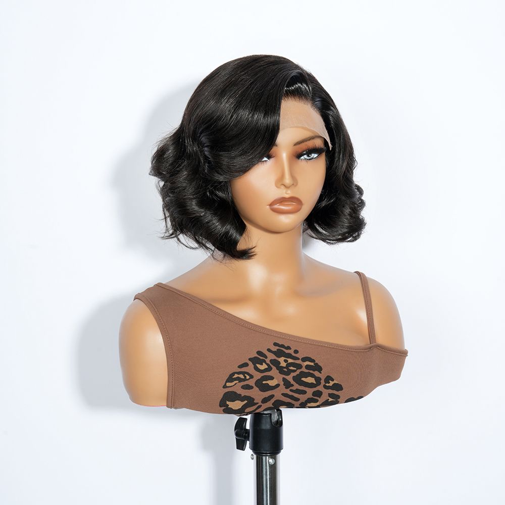 Zlike Layered Cut Bob Wigs Pre Plucked Body Wave Transparent Lace Closure Human Hair Wigs