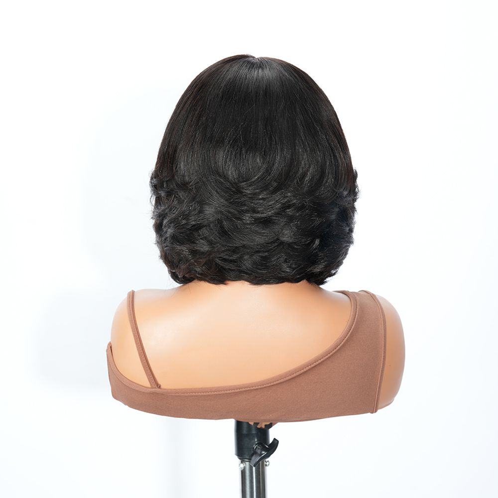 Zlike 7x5 Transparent Lace Layered Bob Wigs Glueless Wear Drawstring Human Hair Wigs Natural Look 300% Density