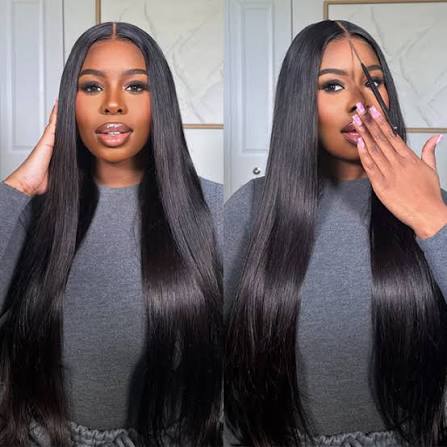 Zlike 300% Density Straight Human Hair Lace Front Wigs 13x6 Glueless Pre-Cut Lace Wig With Drawstring Natural Color
