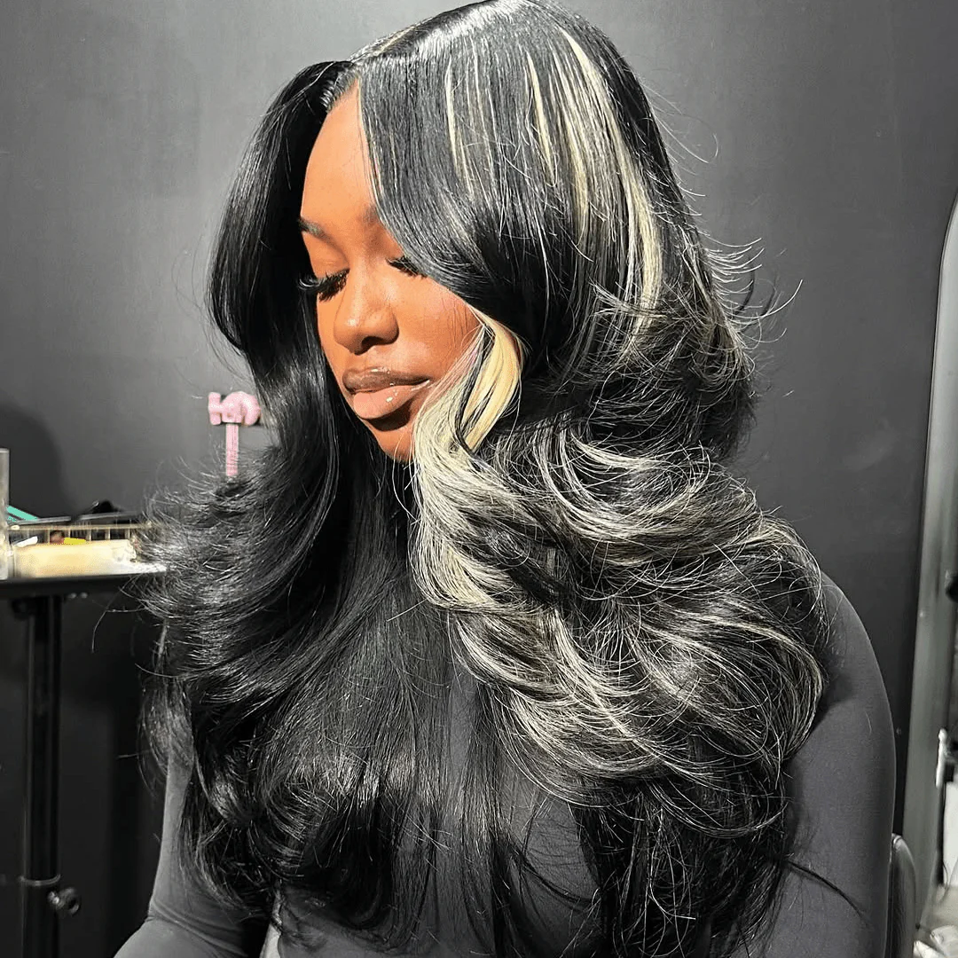 Zlike Luxe Layered Cut Peacock Curl Wigs Glueless 13x4 Lace Front Human Hair Wigs Natural Blonde Mix