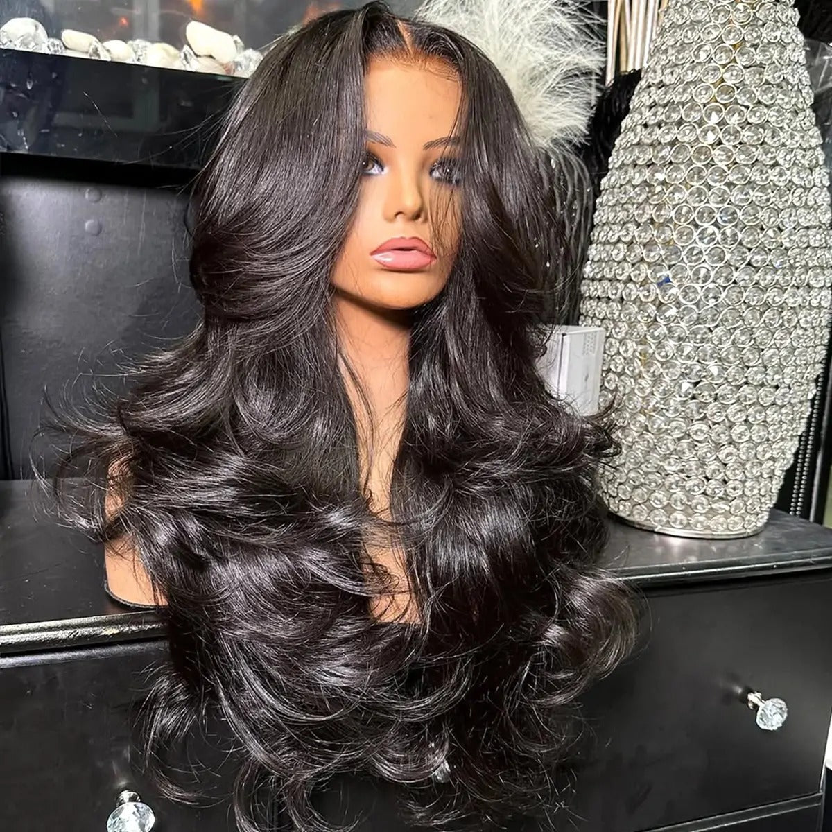 Zlike Butterfly Haircuts Layered Cut Loose Wave Wigs Pre-styled Human Hair Glueless Wigs With Drawstring